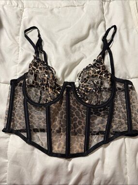 ASOS Sheer Leopard Longline Underwire Bra - Black/Tan